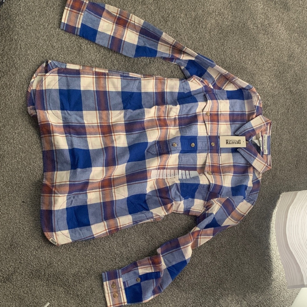 Duluth Trading Co Blue and Pink Flannel Shirt